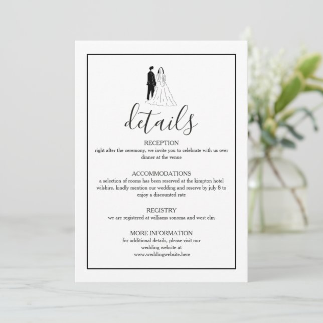 Minimal Elegant Wedding Details Card (Standing Front)