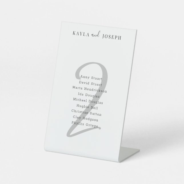 Minimal Elegant Wedding Guest List Table Number 2 Pedestal Sign (Front)