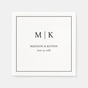 Minimal & Elegant White and Black Monogram Wedding Napkin