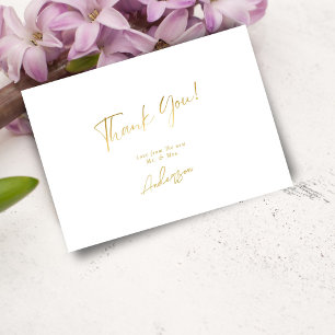 Minimal Elegant White & Gold Handwritten Wedding Thank You Card