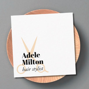 Minimal Elegant White Rose Scissors Hairstylist Square Business Card