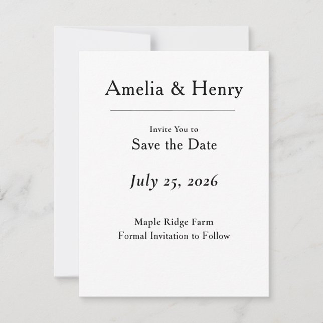Minimal Elegant White Save the Date Card (Front)