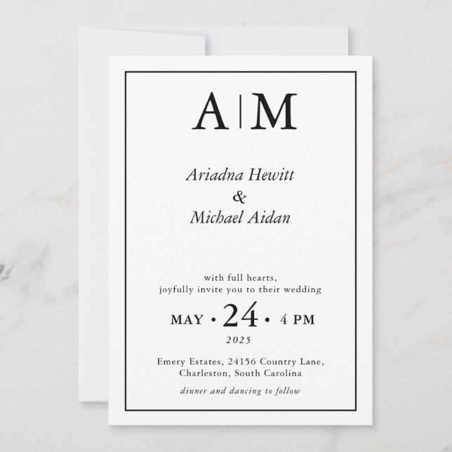 Minimal Elegant White Wedding Flat Invitation (Front)