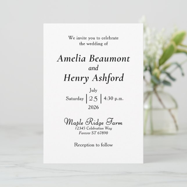 Minimal Elegant White Wedding Invitation (Standing Front)