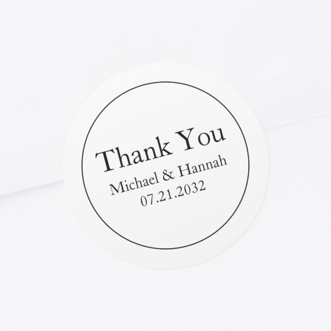 Minimal Elegant White Wedding Thank You Classic Ro Round Sticker (Creator Uploaded)