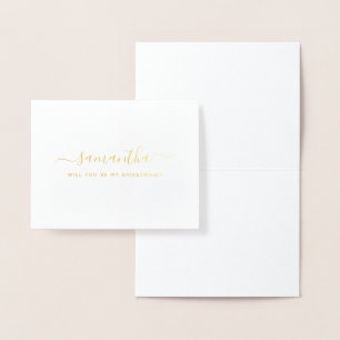 Minimal Elegant Will You Be My Bridesmaid Gold Foil Card