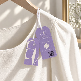 Minimal Elegent Purple White Product QR Hang Gift Tags