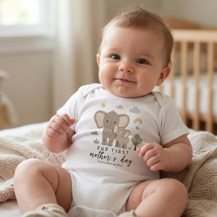 Minimal Elephant Mum Baby First Mothers Day Bodysuit