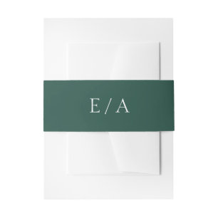 Minimal Emerald Green Monogram Elegant Wedding Invitation Belly Band
