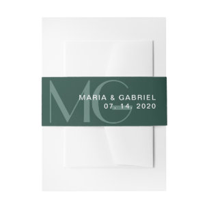 Minimal Emerald Green monogram wedding Invitation Belly Band