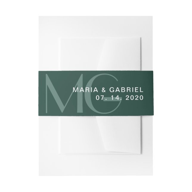Minimal Emerald Green monogram wedding Invitation  Belly Band (Front Example)