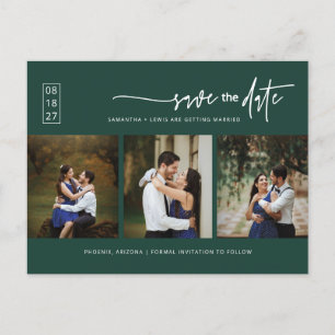 Minimal Emerald Green Photo QR Code Save the Date Postcard