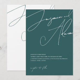 Minimal Emerald Green Script Typography Wedding Invitation