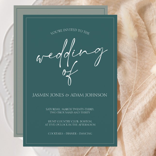 Minimal Emerald Green Script Wedding Invitation (Creator Uploaded)