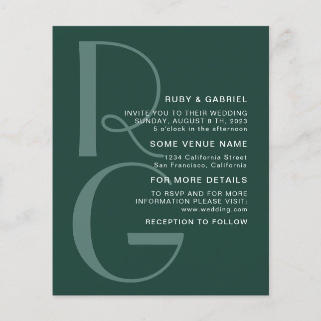 Minimal Emerald Green Typography monogram Wedding Flyer (Front)