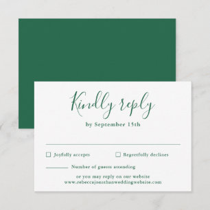 Minimal Emerald Green Wedding RSVP Card
