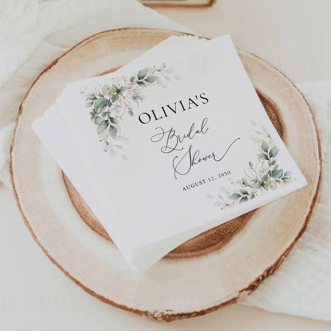 Minimal Eucalyptus Bridal Shower Napkin (Creator Uploaded)