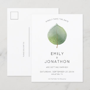 Minimal Eucalyptus Leaf Save The Date Announcement Postcard
