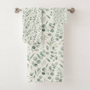 Minimal Eucalyptus Leaves Seamless Pattern Bath Towel Set