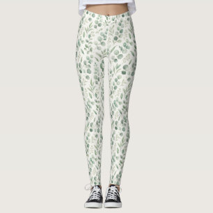 Minimal Eucalyptus Leaves Seamless Pattern Leggings