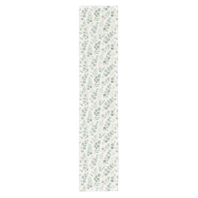 Minimal Eucalyptus Leaves Seamless Pattern Short Table Runner (Front)