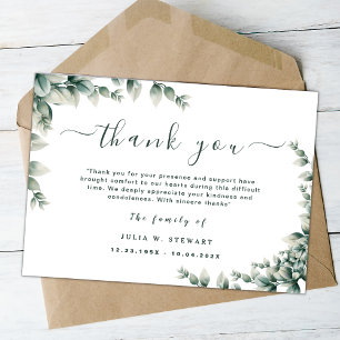 Minimal Eucalyptus Simple Funeral Thank You Note Card