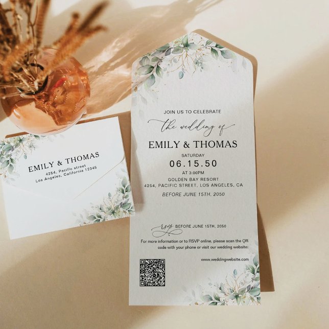 Minimal Eucalyptus Wedding All in One Invitation (Creator Uploaded)