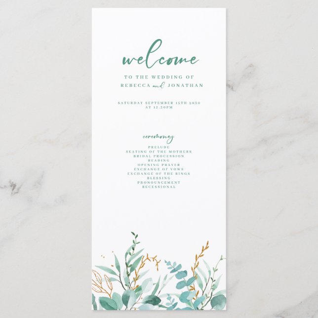 Minimal Eucalyptus Wedding Program Card (Front)