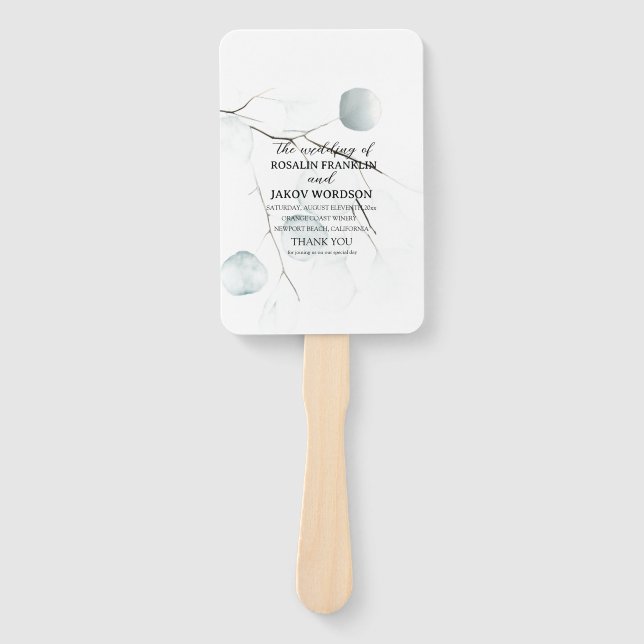 Minimal Eucalyptus Wedding Program Hand Fan (Front)