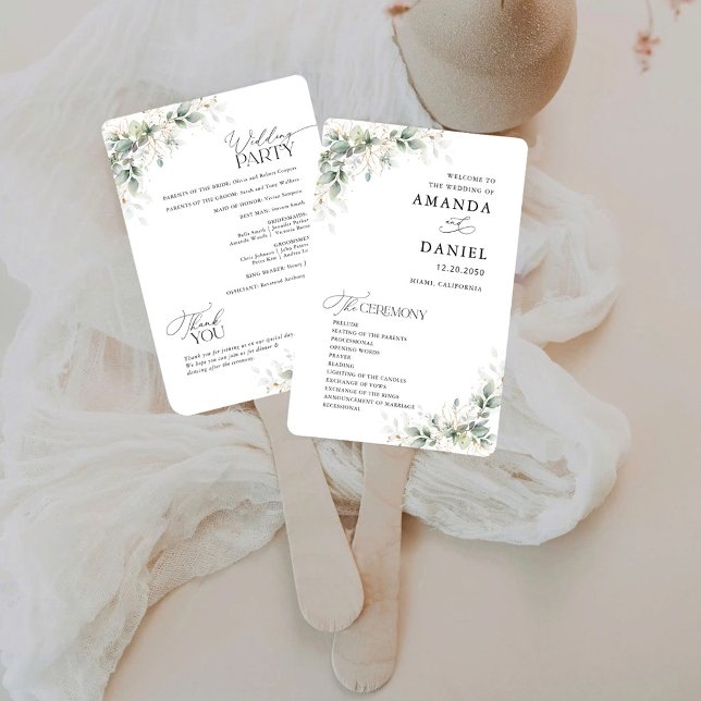Minimal Eucalyptus Wedding Program Hand Fan (Creator Uploaded)