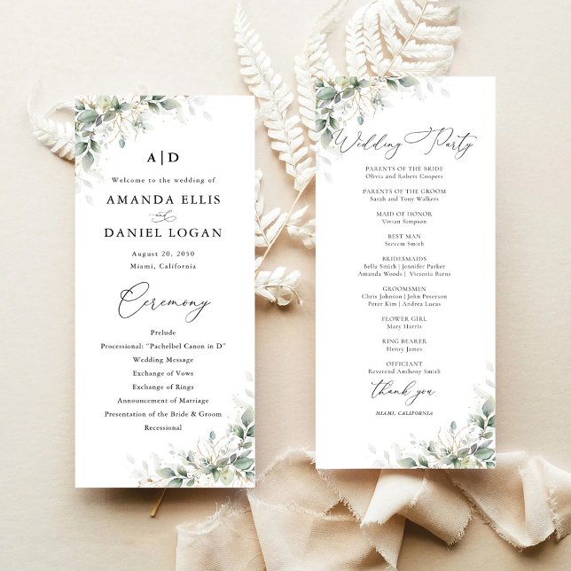 Minimal Eucalyptus Wedding Program Programme (Creator Uploaded)