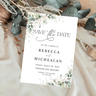 Minimal Eucalyptus Wedding Save The Date Invitation