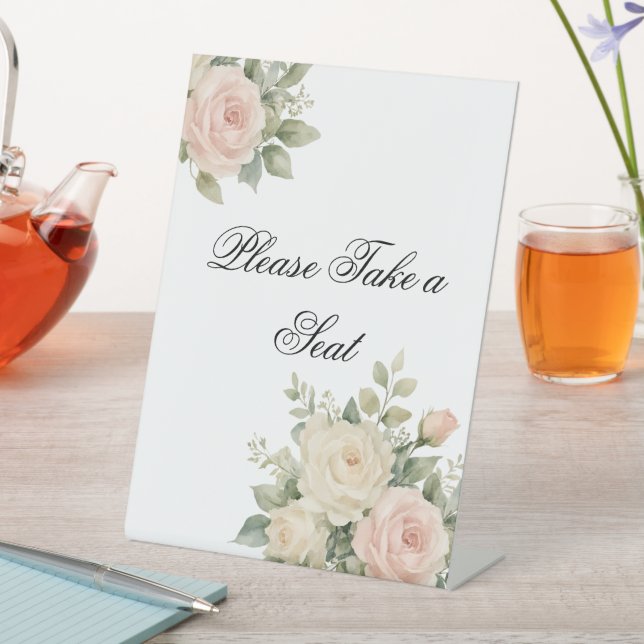 Minimal Eucalyptus Wedding Tabletop Sign (In SItu)
