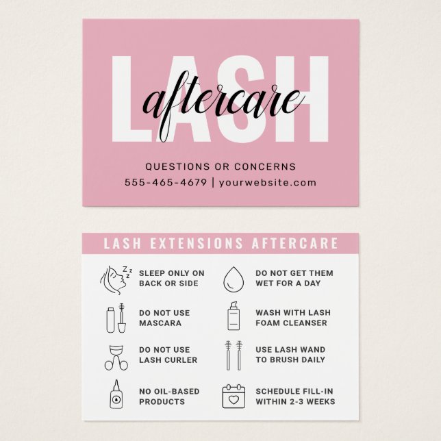 Minimal Eyelash Extensions Lash Aftercare Card (Front & Back)