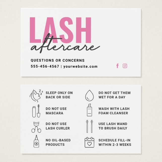 Minimal Eyelash Extensions Lash Aftercare Card (Front & Back)