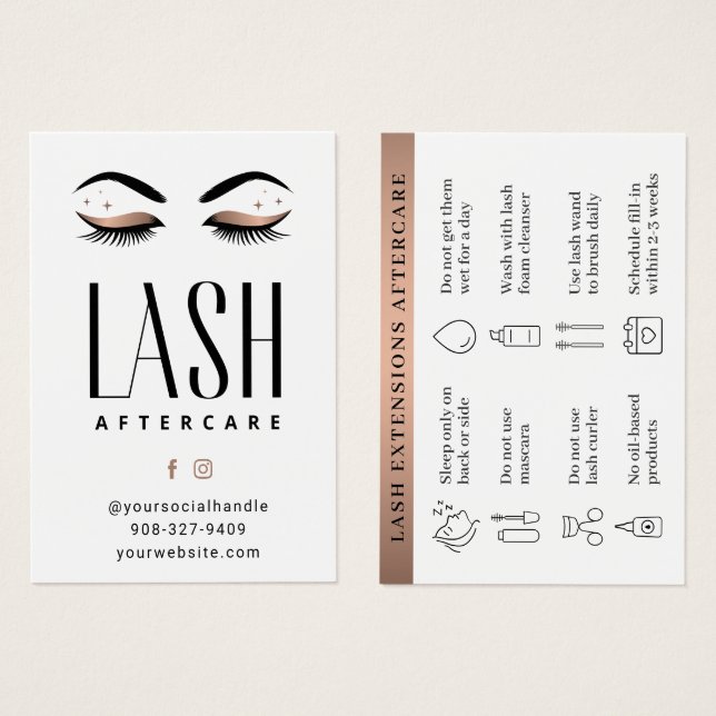 Minimal Eyelash Extensions Lash Aftercare Card (Front & Back)