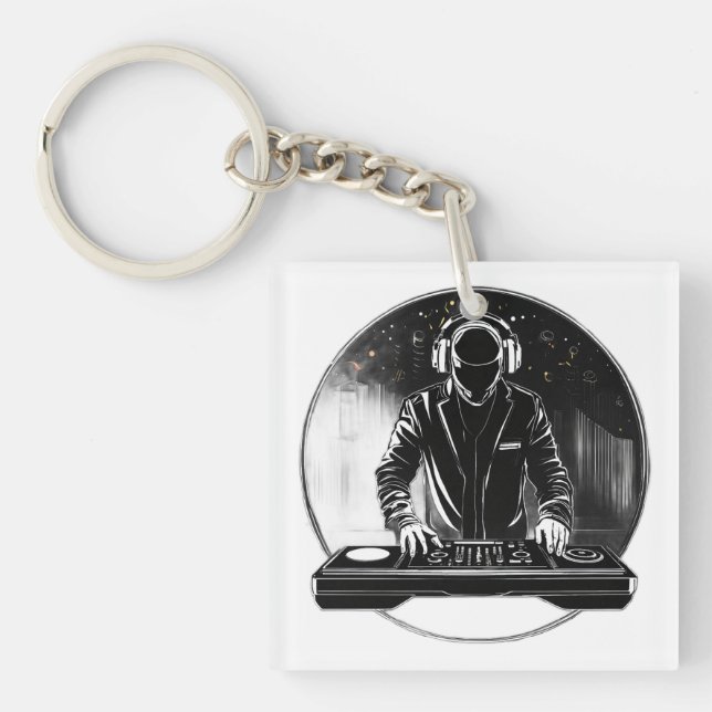 Minimal Faceless DJ Line Logo T-Shirt Key Ring (Front)