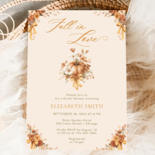Minimal Fall Floral Bow Fall in Love Bridal Shower Invitation