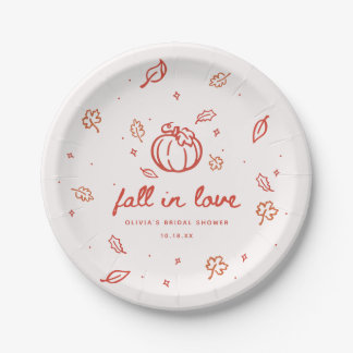 Minimal "Fall in Love" Autumn Script Bridal Shower Paper Plate