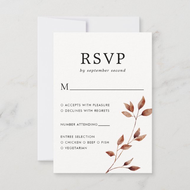 Minimal Fall Leaf Botanical Wedding  RSVP Card (Front)