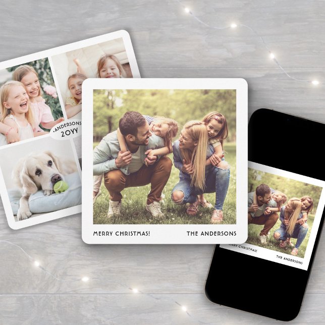 Minimal Family Name & Year Christmas Photo Collage Holiday Card (Creator Uploaded)