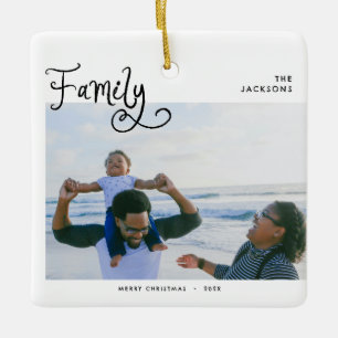 Minimal Family Photo Whimsical Merry Christmas  Ceramic Ornament