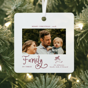 Minimal Family Photo Whimsical Merry Christmas  Metal Tree Decoration