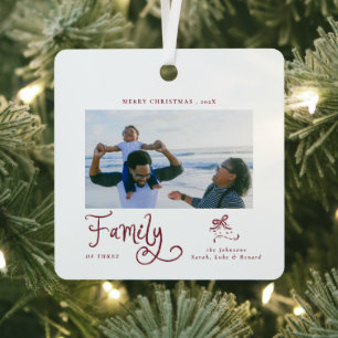 Minimal Family Photo Whimsical Merry Christmas Metal Tree Decoration