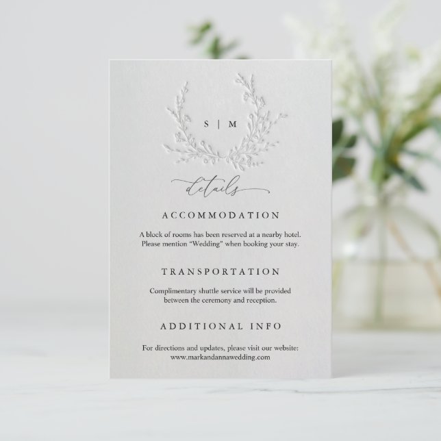 Minimal Faux Blind Deboss Wedding Enclosure Card (Standing Front)