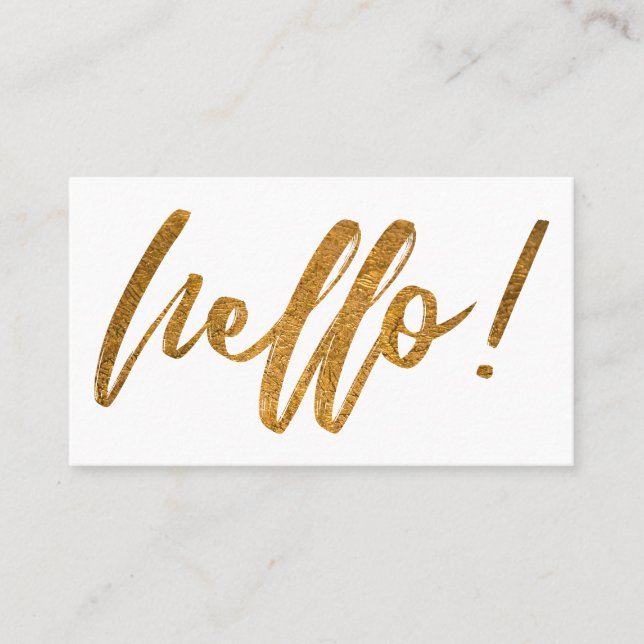 Minimal Faux Gold Foil Hello in Handwriting Script Business Card (Front)