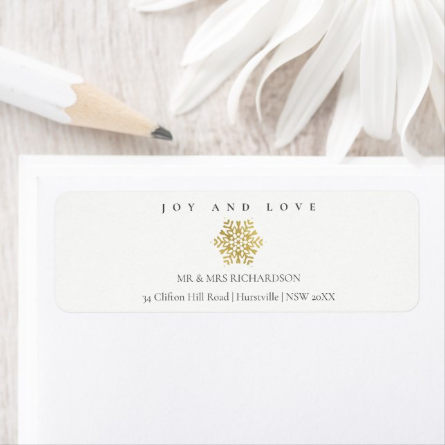 Minimal Faux Gold Snowflake Joy & Love Address (Insitu)