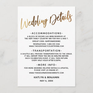 Minimal Faux Gold Typography Wedding Details Enclosure Card