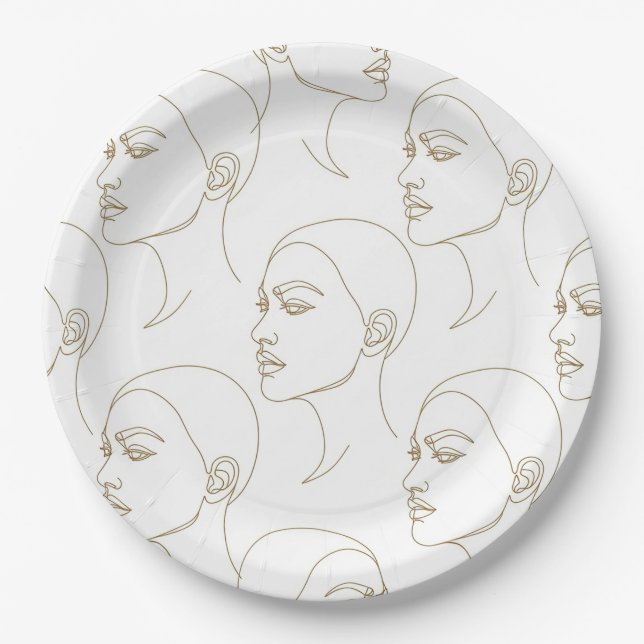 Minimal Female Face Line Pattern (1) Paper Plate (Front)