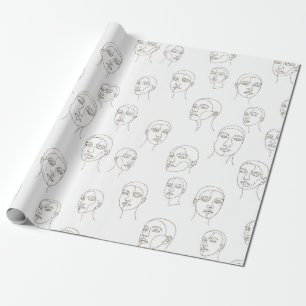 Minimal Female Face Line Pattern (3) Wrapping Paper